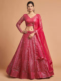 Pink Sequin Embroidered Lehenga Choli Set | Soft Net A-Line Wedding Party Wear