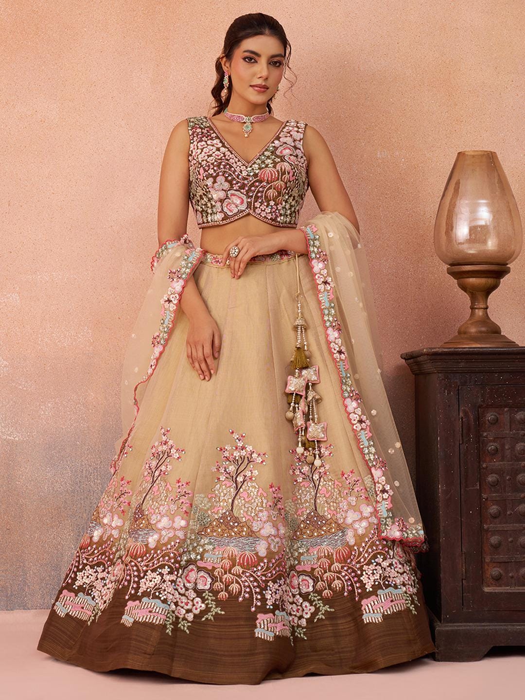 Ombre Net Lehenga Choli Set, Sequins Embroidery, Bridal Wedding Party Wear