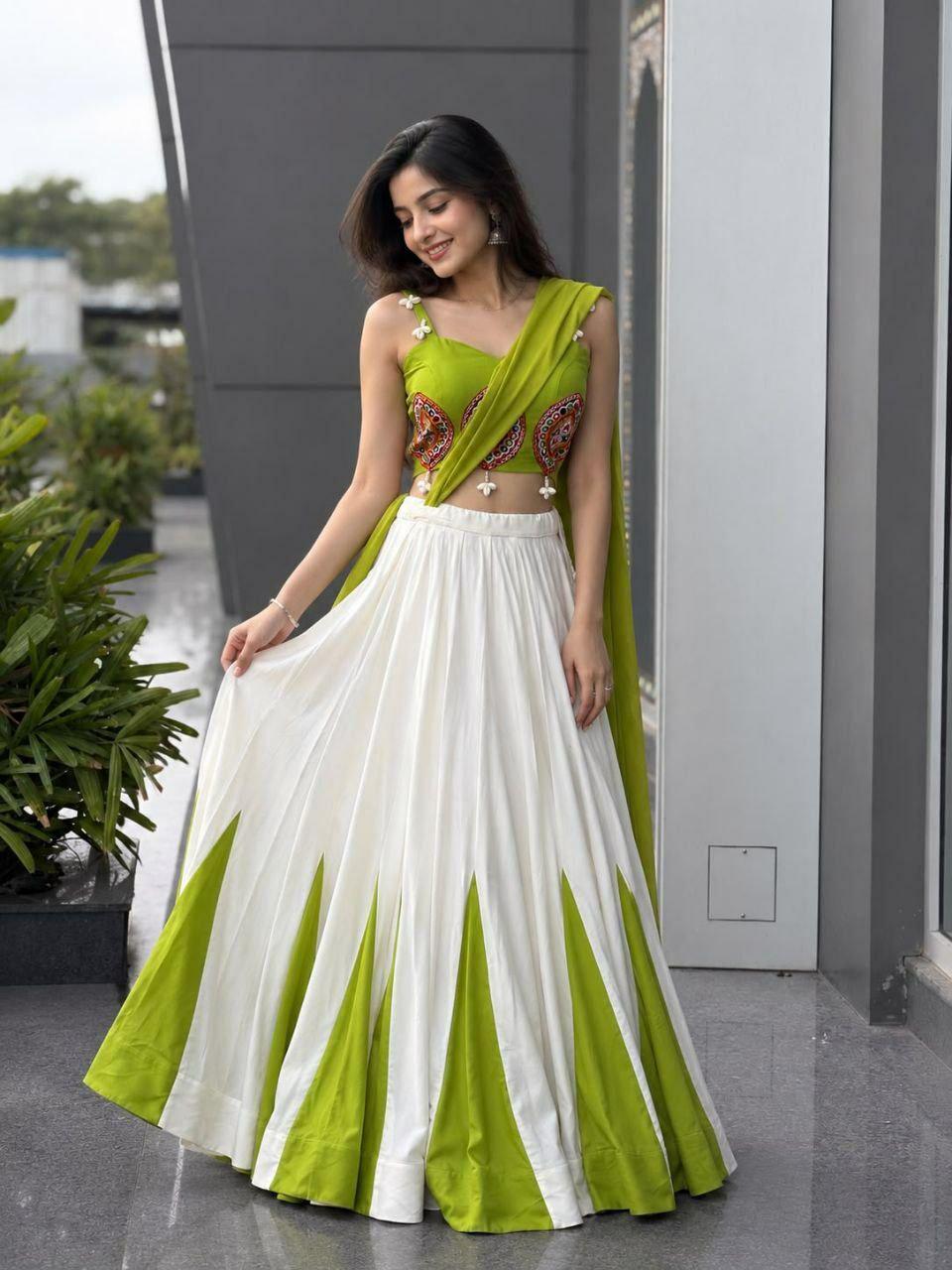 Pure Cotton Lehenga Choli Set | Real Mirror Work, 8 Meter Kali Flair, Georgette Dupatta