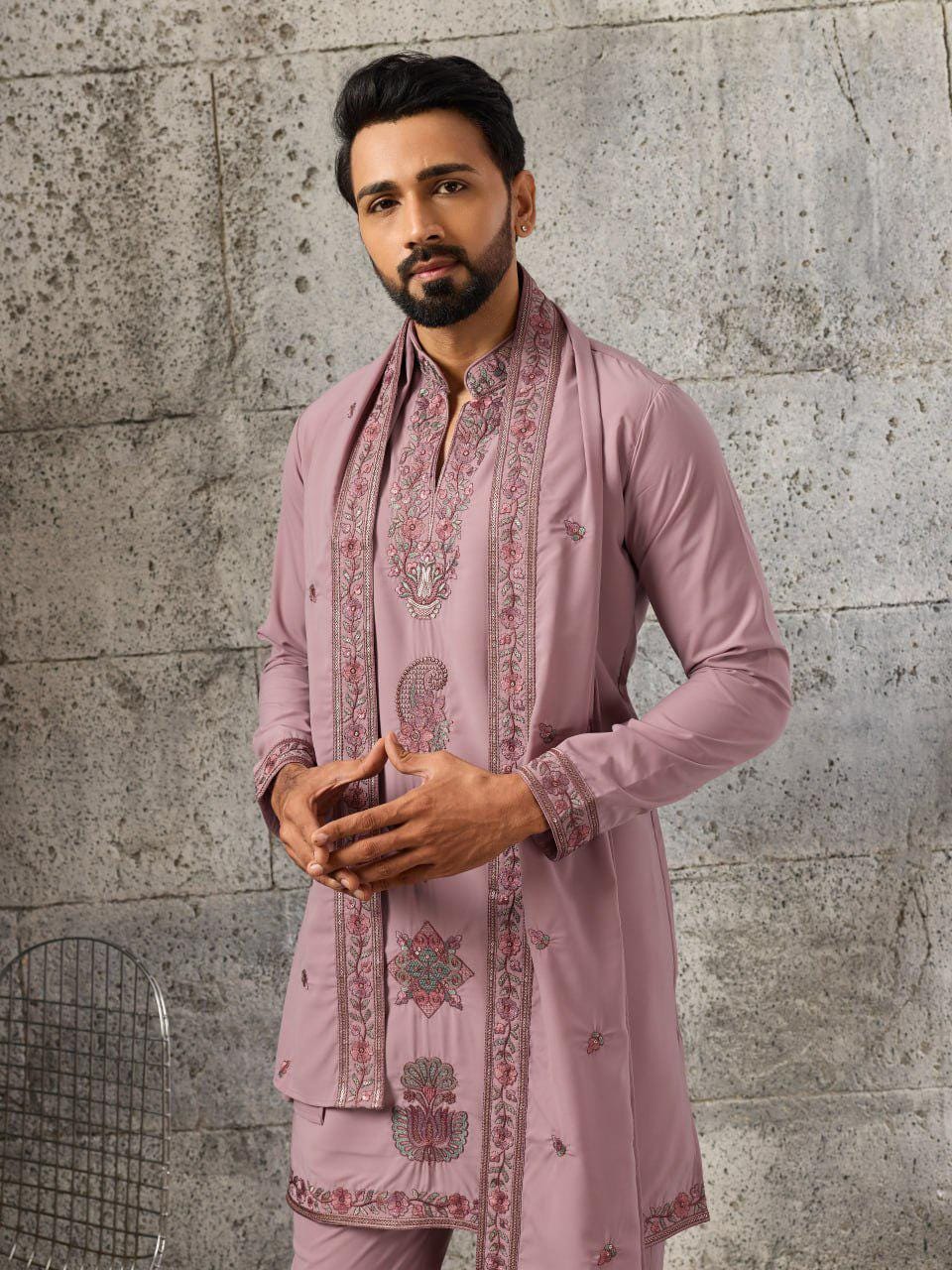 Japanese Fabric Kurta Pant Set | Thread Sequin Embroidered Ethnic Festive Outfit