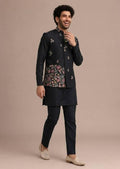 Men's Roman Silk Kurta Pant Set with Embroidered Koti | Festive Ethnic Wear