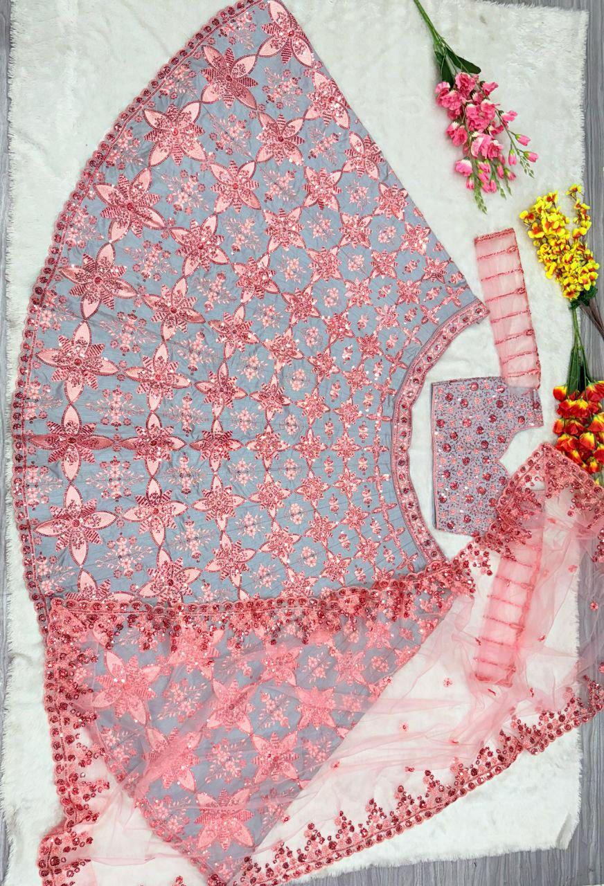 Malburi Silk Lehenga Choli | Heavy Sequin Embroidery, Semi-Stitched (XXL)