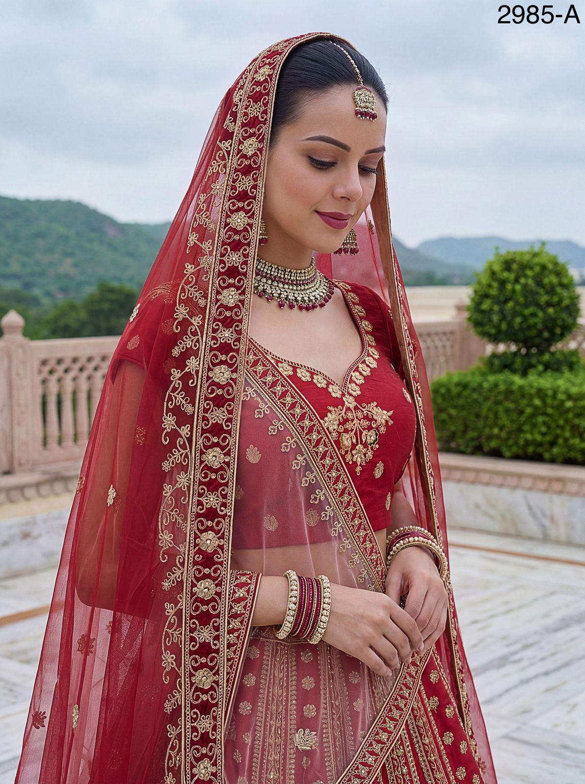 Red Silk Lehenga Choli, Peacock Dori Embroidery, Zari Diamond Work, Bridal Indian Set