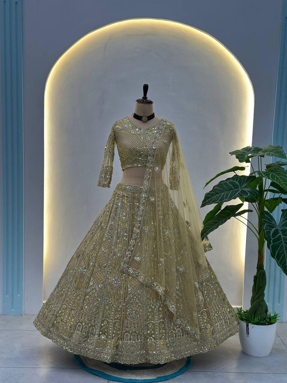 Butterfly Net Lehenga Set, Sequins Cording Embroidery, Bridal Wedding Festive Wear