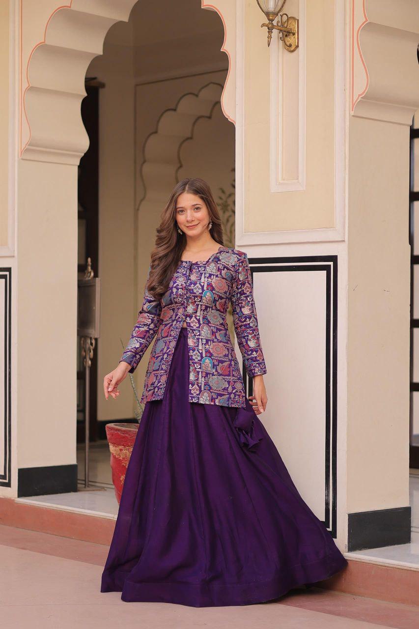 Designer Vichitra Silk Lehenga Choli Set, Festive Party Wear, Full Sleeves Blouse