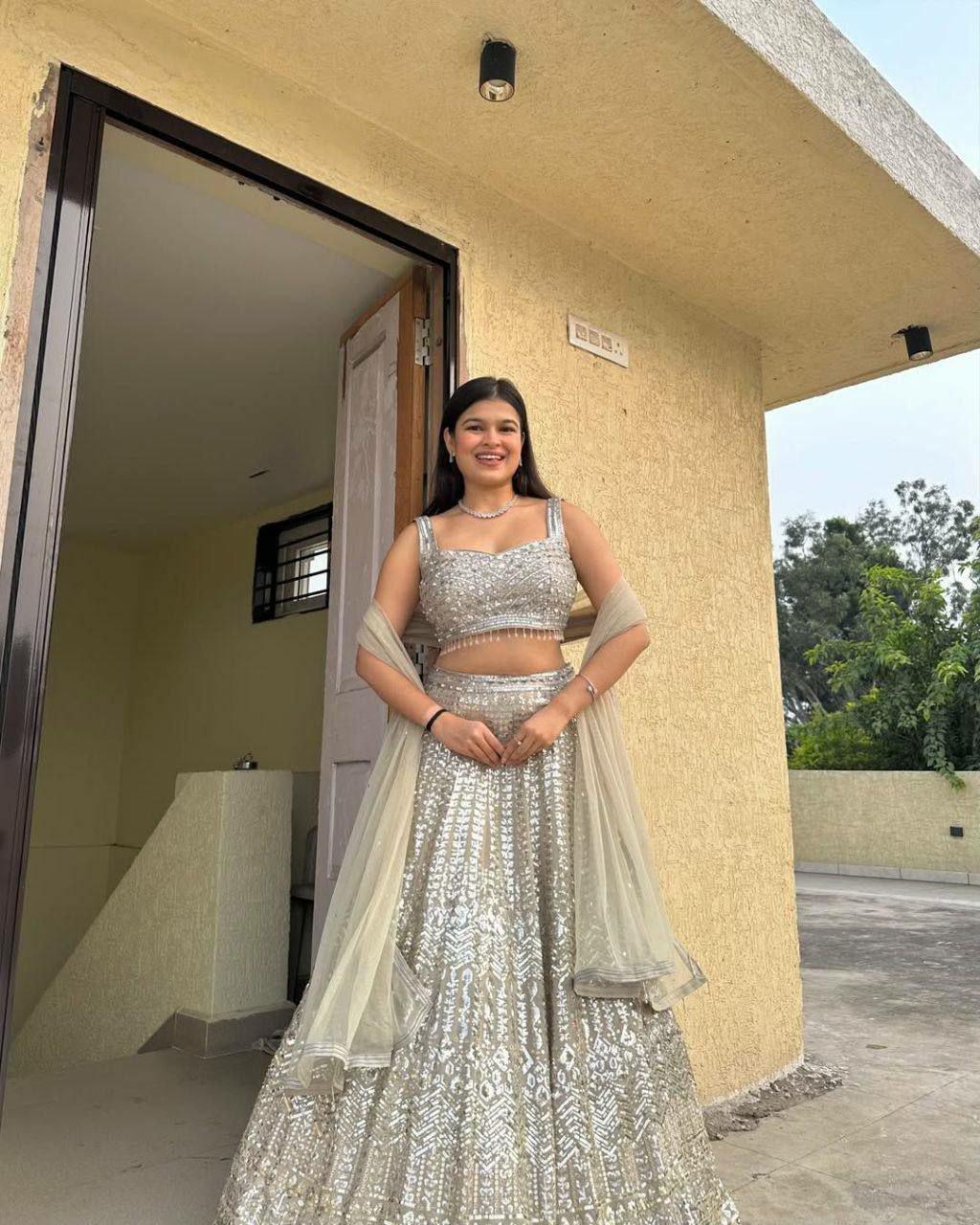 Faux Georgette Lehenga Choli Set | Sequin Embroidery, 3.5 Meter Flare, Bridal Party Wear