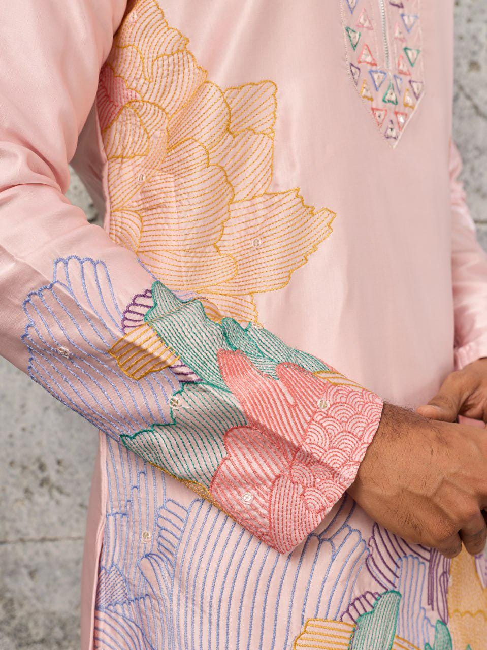 Men's Silk Kurta Pant Set | Thread Sequin Embroidery, Festive Wedding Outfit
