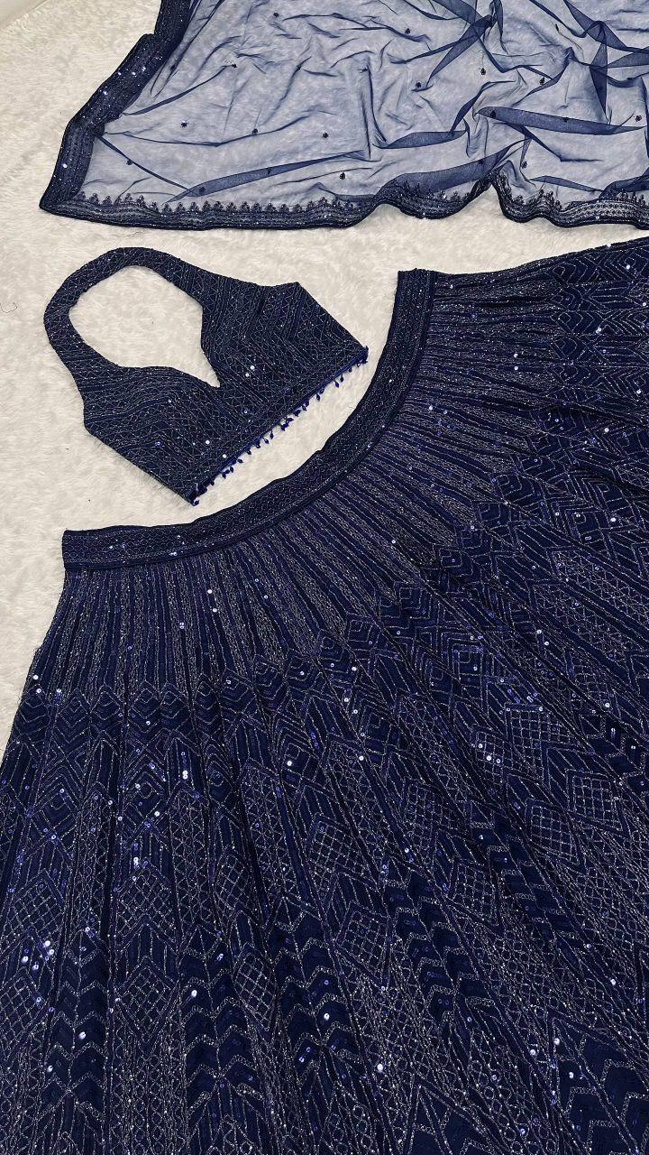 Sequins Dori Embroidery Net Lehenga Choli Set | 3.25 Meter Flared Wedding Party Wear
