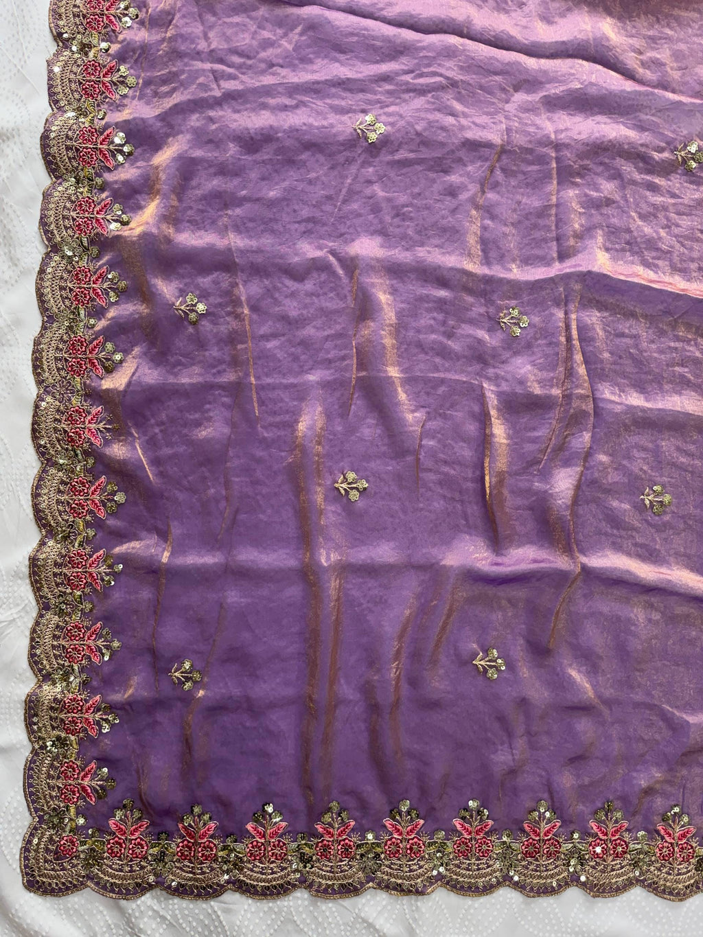 Fendy Satin Silk Saree | Embroidered Butti, Cutwork Border, Designer Wedding Wear
