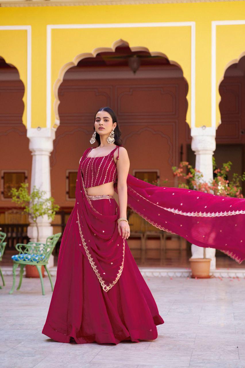 Fendi Fabric Lehenga Choli Set | Sequins, Thread Embroidery, 4 Meter Flair, Party Wear