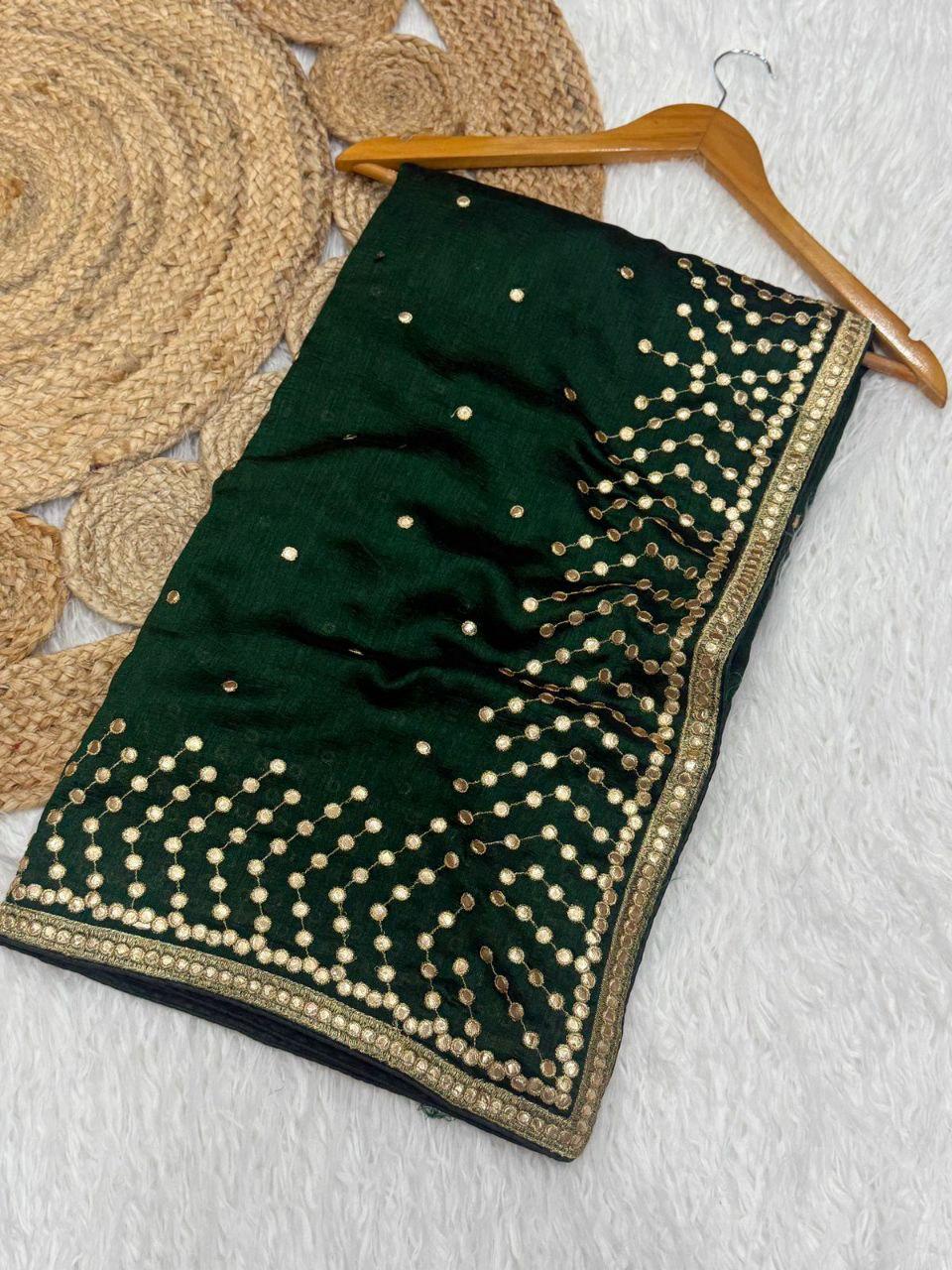 Two-Tone Vichitra Silk Saree | Gota Paper Embroidery, Mono Silk Blouse, Festive Wear