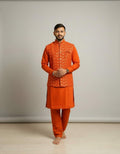 Men's Silk Kurta Pant Set with Embroidered Koti | Festive Ethnic 3-Piece Outfit