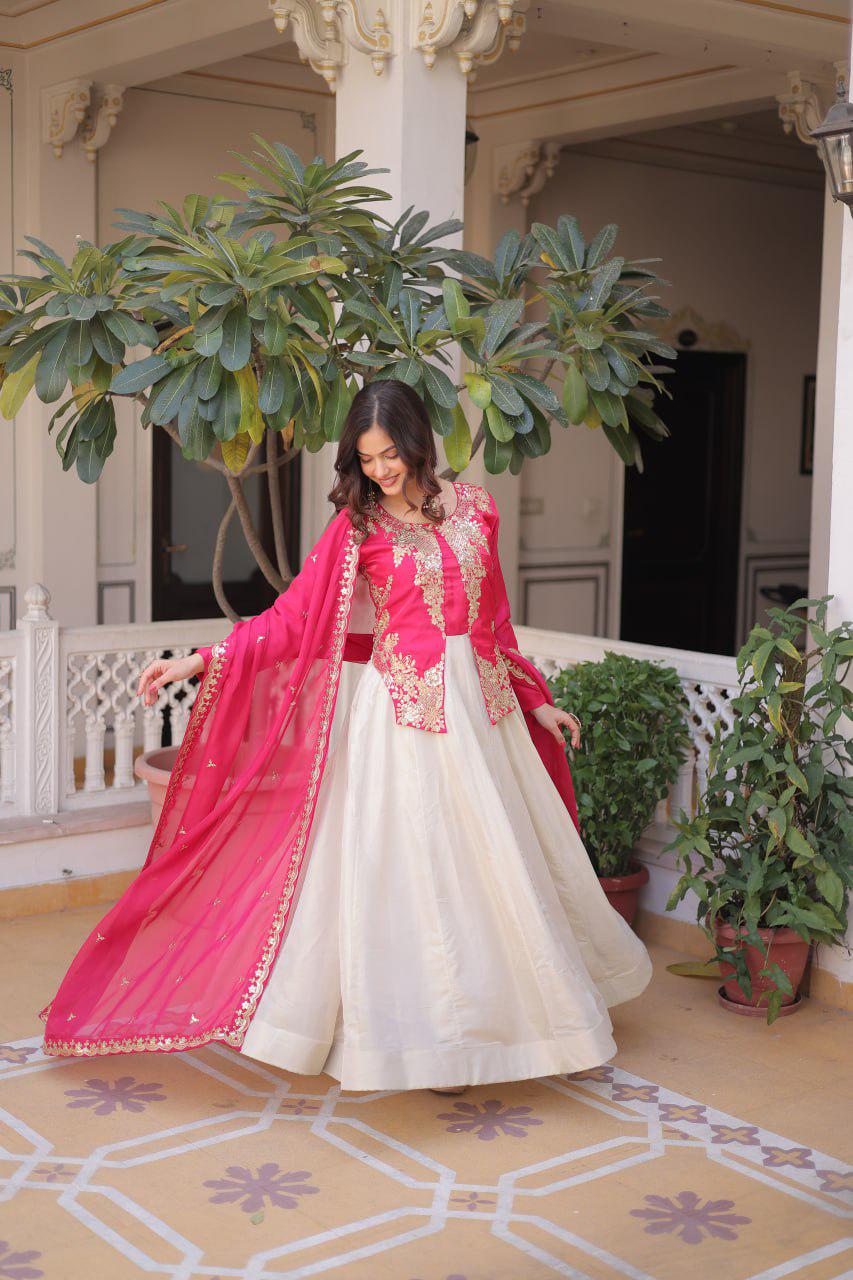 Glass Roman Anarkali Gown Set, Sequins Embroidery, Tabby Silk Dupatta, Festive Wear