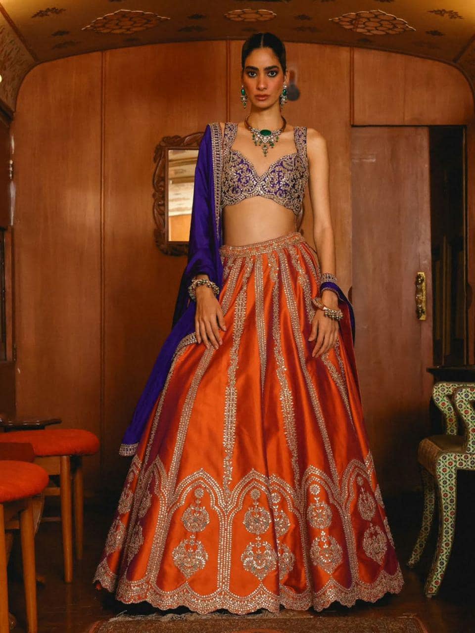 Two Tone Silk Lehenga Choli, Sequins Embroidery, Semi Stitched Designer Wedding Set