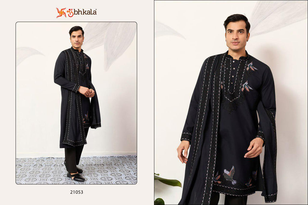 Men's Viscose Silk Kurta Set with Dupatta and Pant, Festive Ethnic Wear
