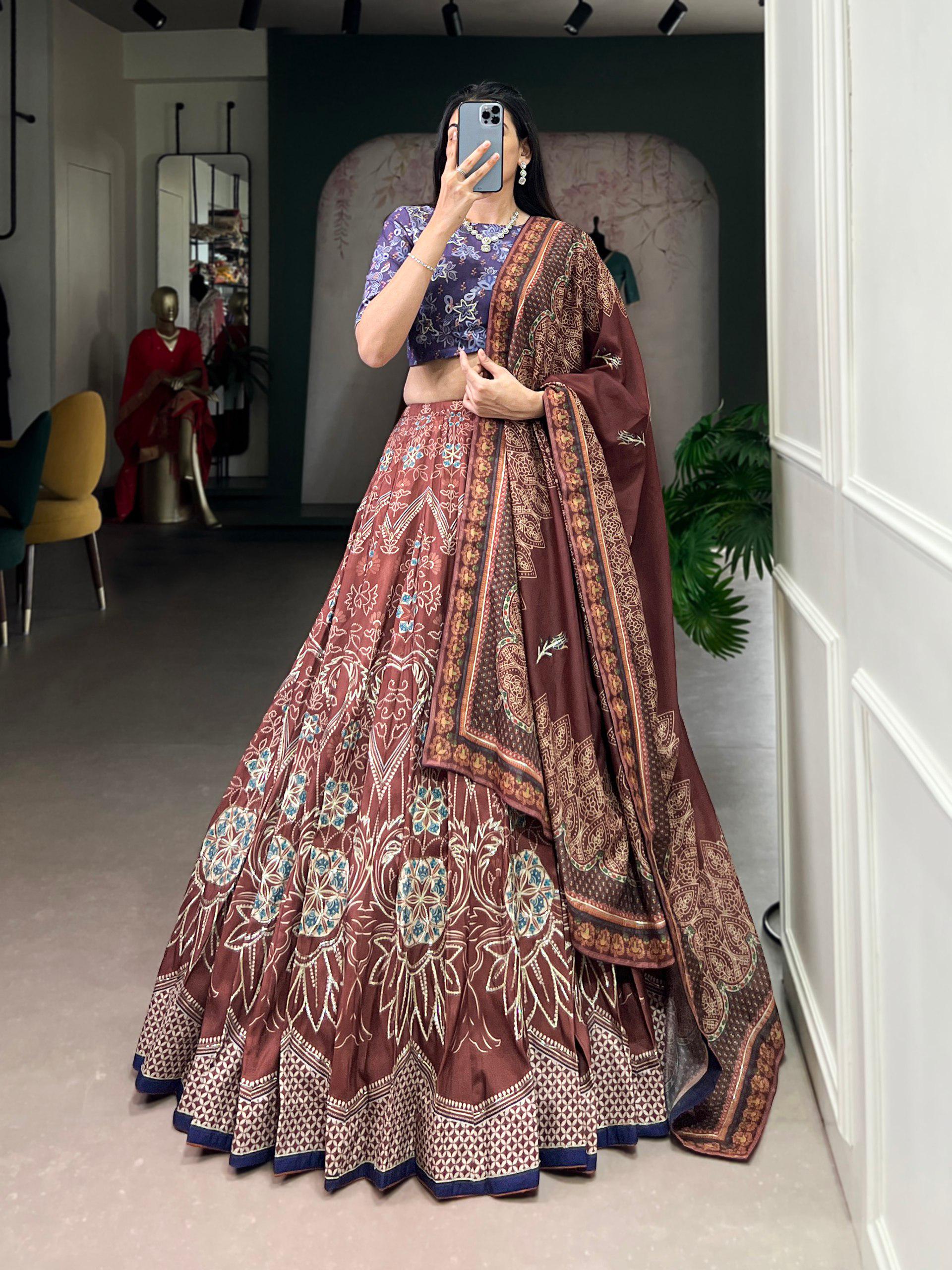 Vaishali Silk Lehenga Choli Set | Printed Beads, Gotta Patti Lace, Festive Wear