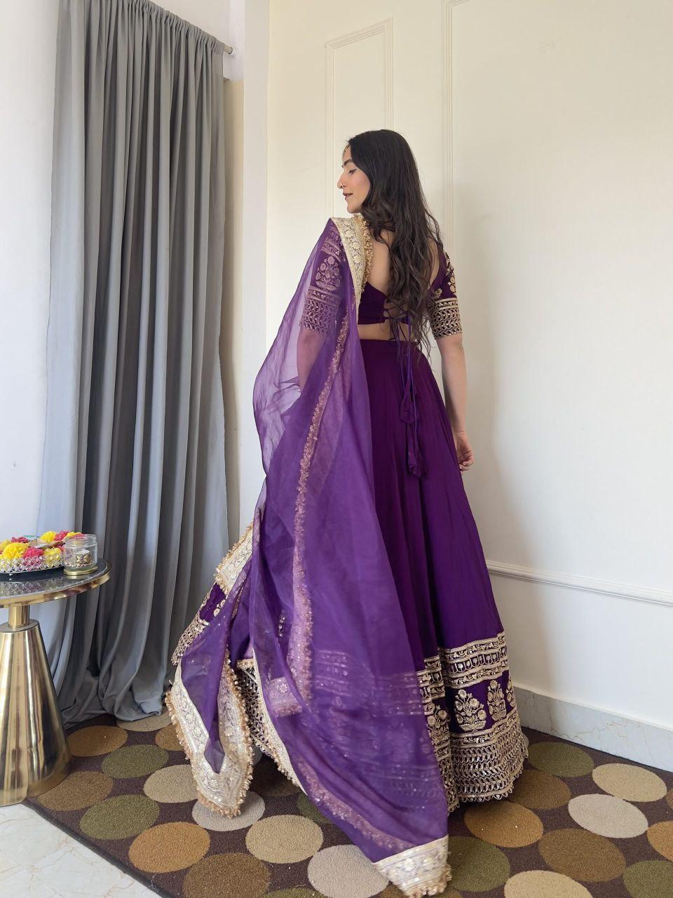Faux Georgette Lehenga Choli | Zari Sequin Embroidery, 3.2 Meter Flair, Semi-Stitched Bridal Set