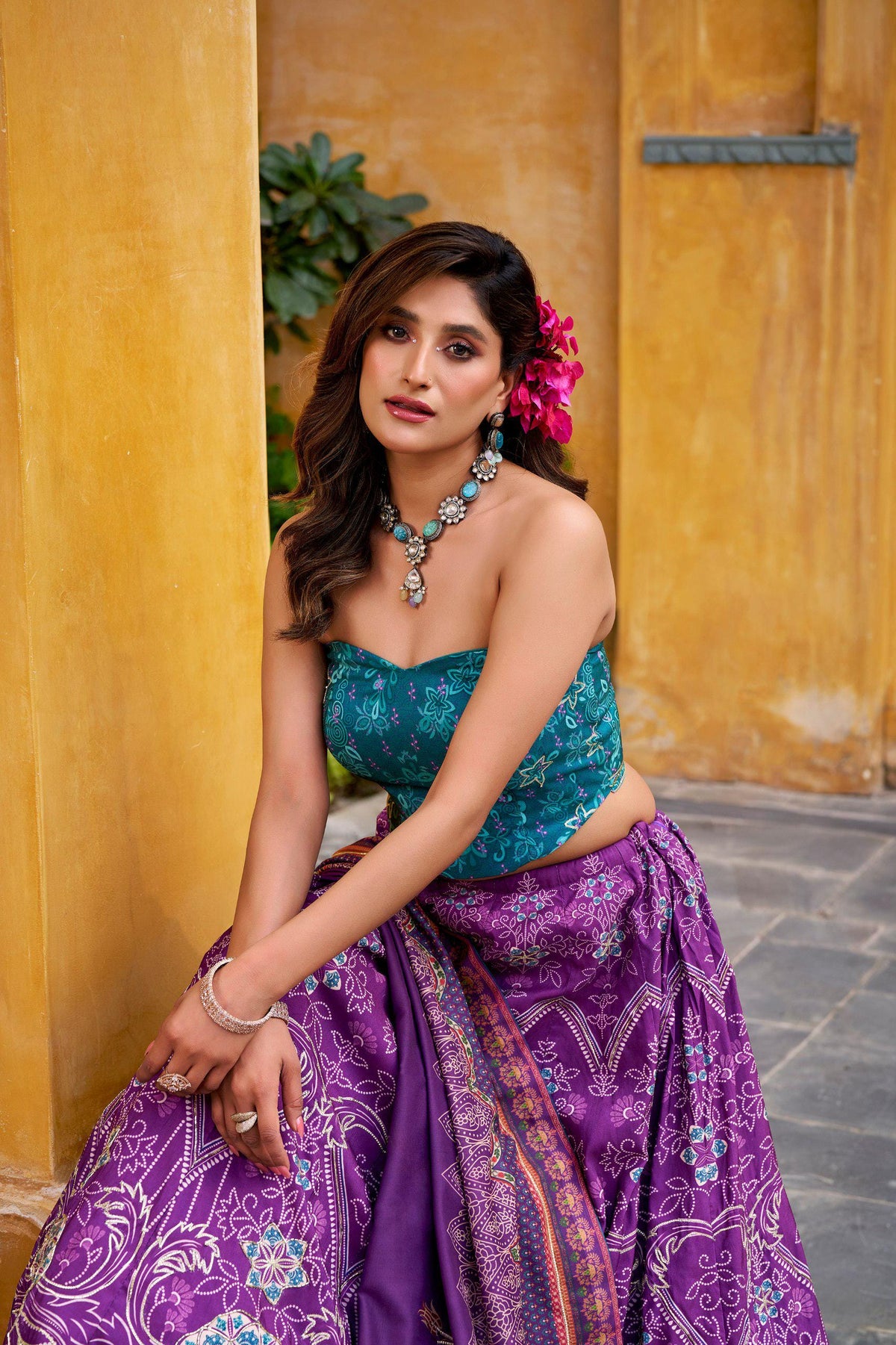 Vaishali Silk Lehenga Choli Set | Printed Maslin Dupatta, Gotta Patti Lace, Beads Work
