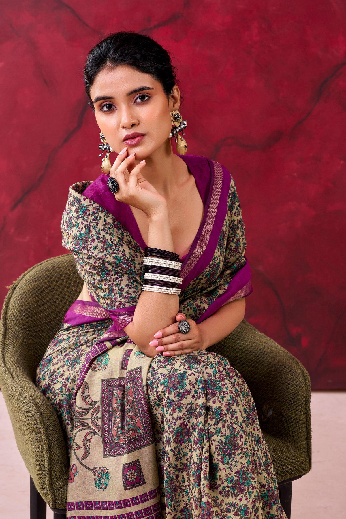 Polyester Viscose Chanderi Saree, Zari Weaving Print, Traditional Indian Party Wear (Unstitched Blouse)
