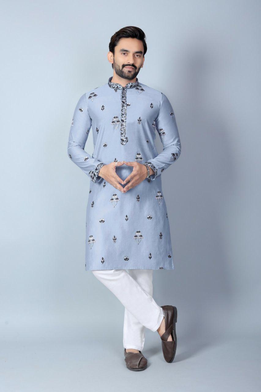 Men's Heavy Chanderi Silk Kurta Pajama Set, Traditional Festive Wear