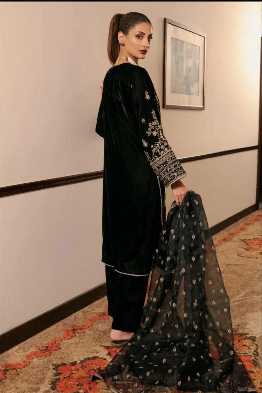 Korean Satin Silk Suit Set, Sequin Embroidery Kurta Pant, Organza Dupatta, Festive Wear