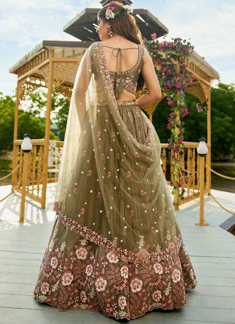 French Crepe Lehenga Choli Set | Dori, Zari, Sequin Embroidered Wedding Wear (Soft Net Dupatta)