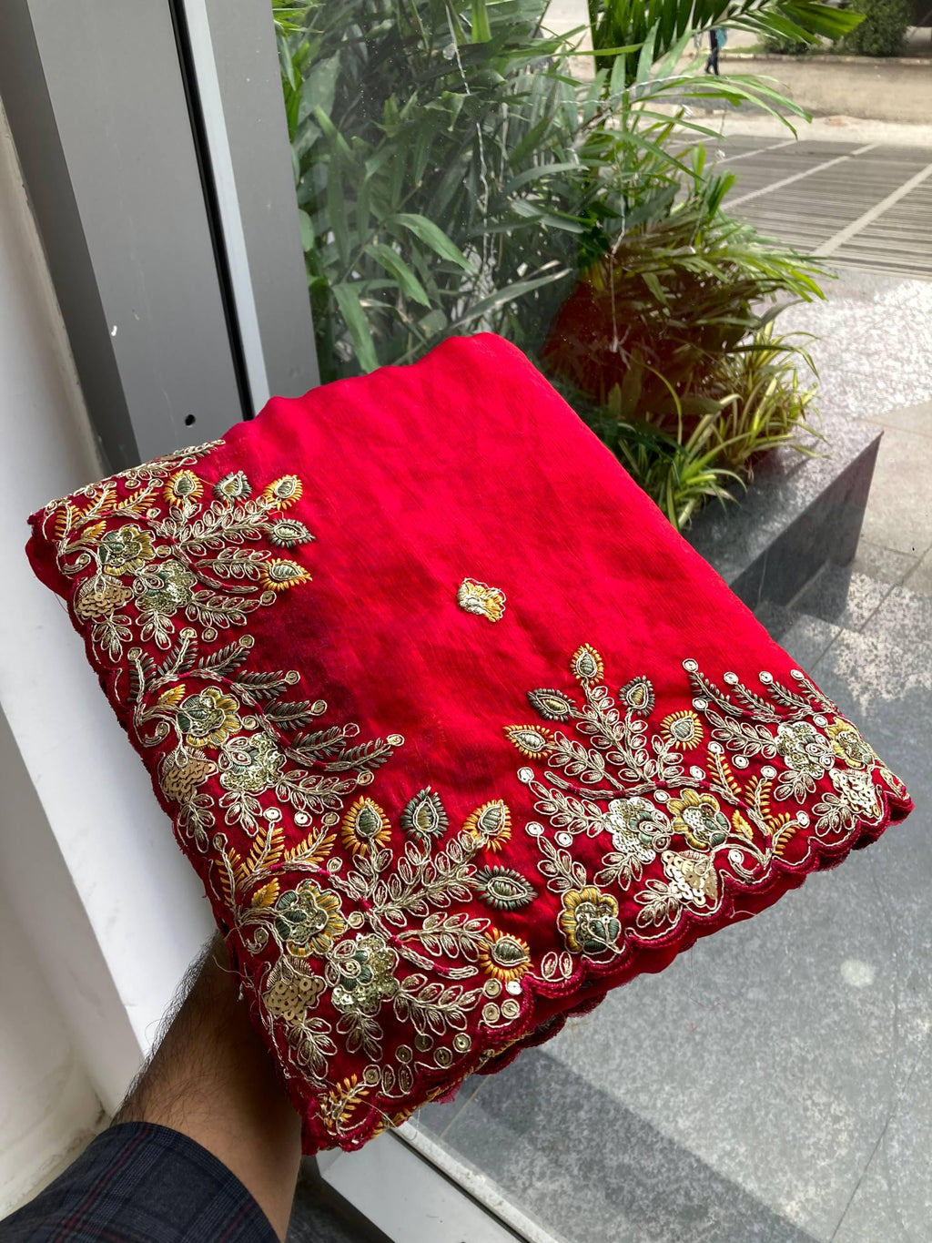 Soft Fendy Chiffon Saree with Embroidered Cutwork Border | Designer Wedding Party Wear Blouse