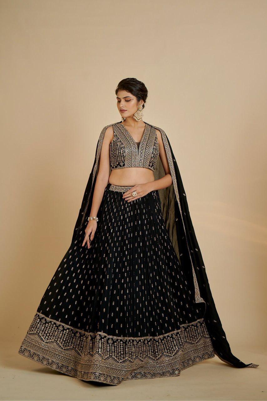 Zari Sequence Embroidery Lehenga Choli | Semi Stitched Bridal Festive Wear Dupatta