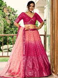 Pink Chinnon Lehenga Choli Set | Sequin Embroidered Wedding A-Line Lehenga, Soft Net Dupatta