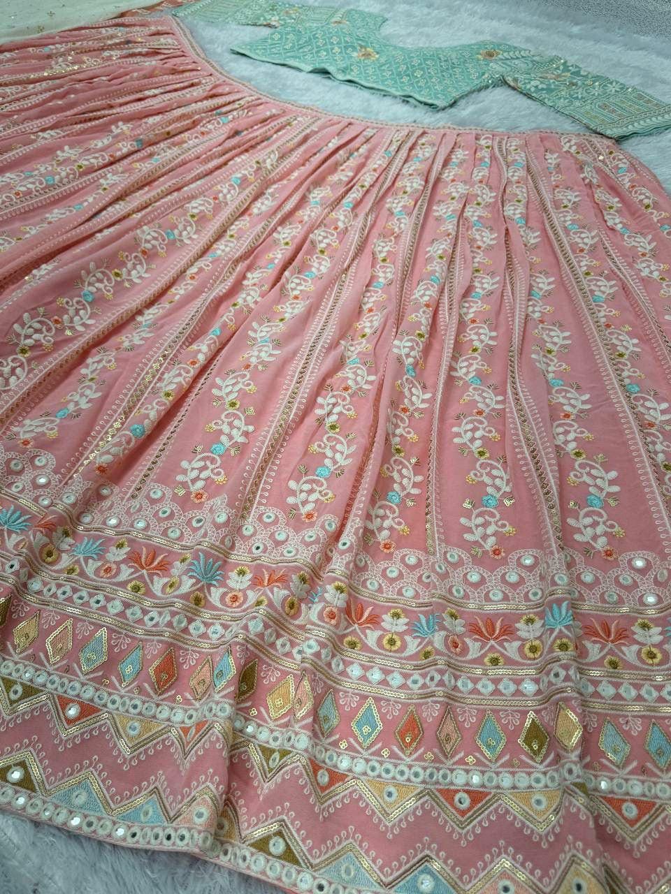Embroidered Faux Georgette Lehenga Choli Set with Dupatta, Bridal Wedding Wear