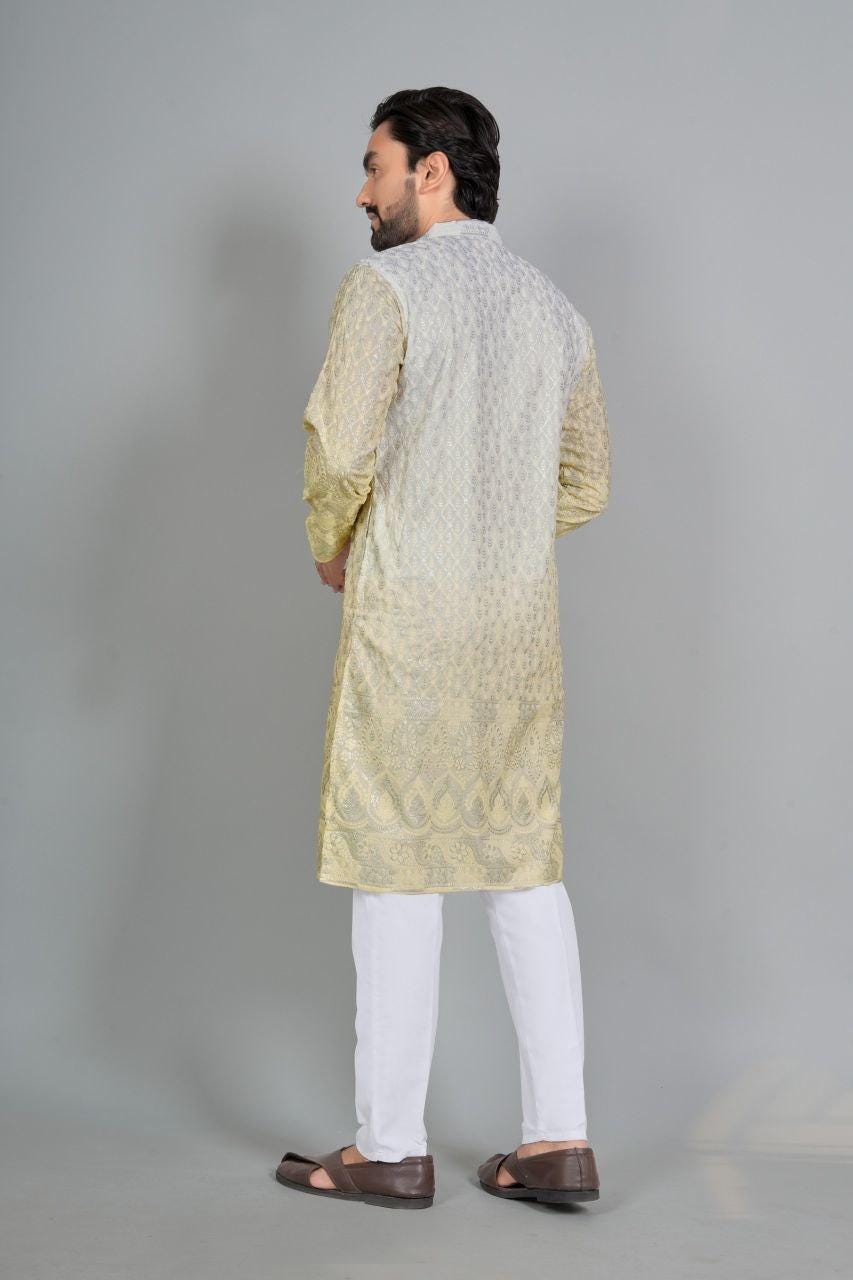 Men's Roman Silk Kurta Pajama Set with Embroidered Koti, Festive Ethnic Wear