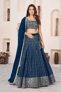 Navy Blue Georgette Lehenga Choli Set | Zari Sequins Embroidery, A-Line (Semi-Stitched)