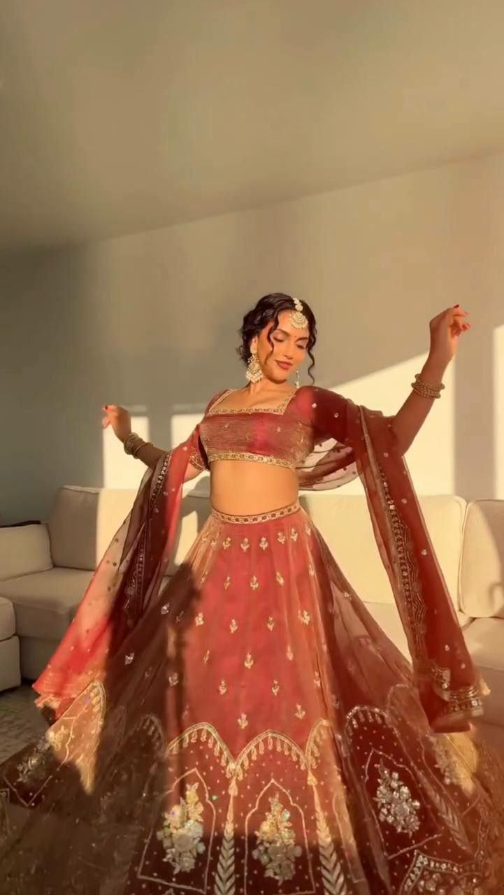 Krishma Silk Lehenga Choli Set | Thread Sequin Work, 3.8 Meter Flair, Bridal Wear