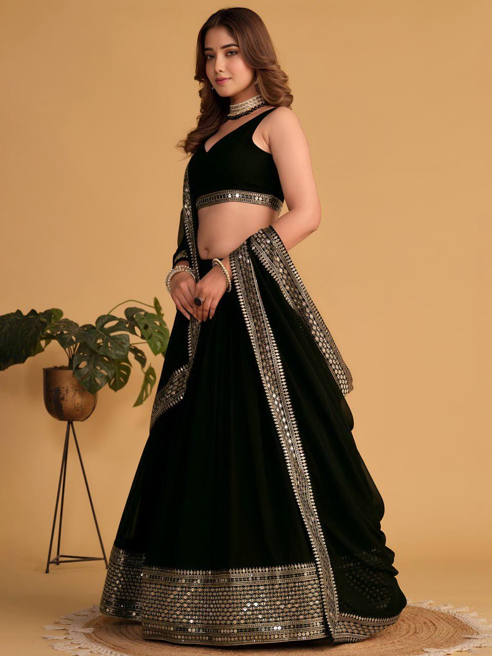 Black Georgette Lehenga Choli Set | Zari Sequins Embroidered Party Wear Wedding Outfit