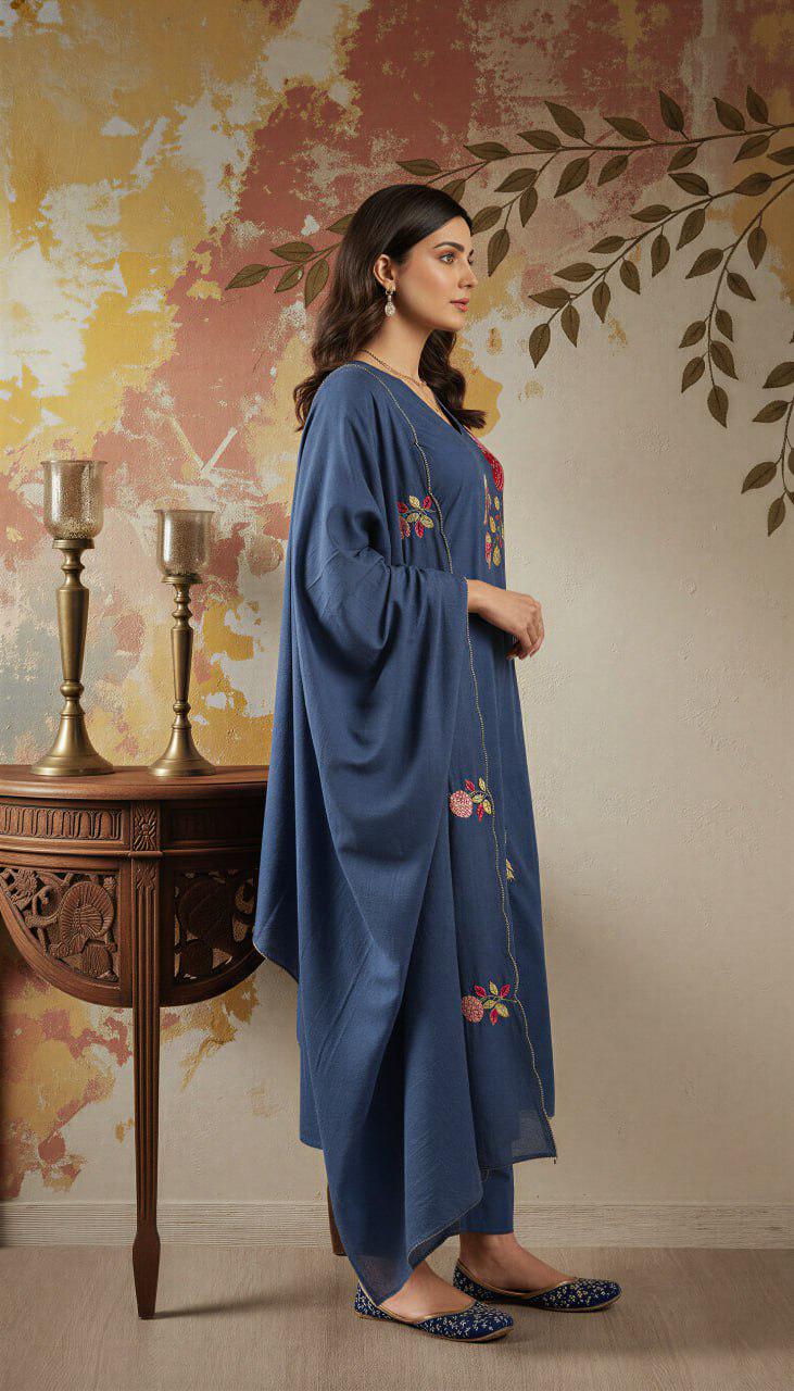 Embroidered Chanderi Silk Kurta Pant Set with Dupatta, Indian Ethnic Festive Wear