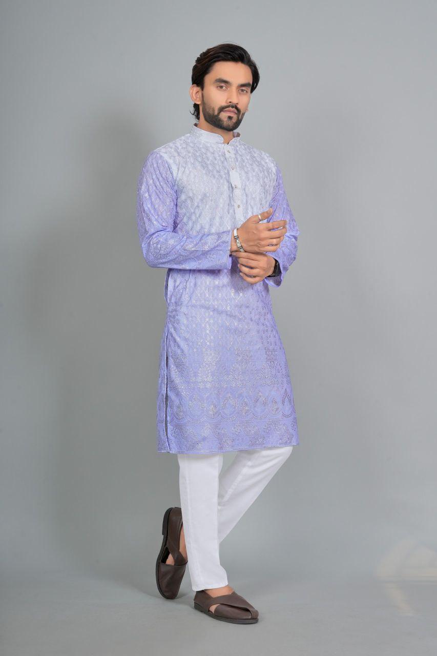 Men's Roman Silk Kurta Pajama Set with Embroidered Koti | Ethnic Festive Wear