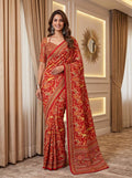 Chinon Ajrak Print Saree with Real Mirror Work | Festive Wedding Wear (Unstitched Blouse)