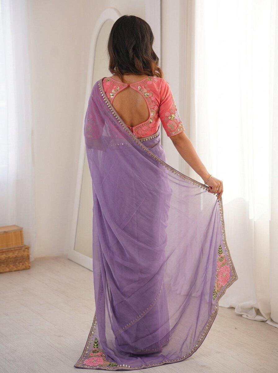 Rangoli Silk Saree with Embroidered Blouse | Cutwork Border Wedding Party Wear