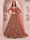 Luxury Peacock Embroidered Bridal Lehenga Choli Set | Zari Sequins Zircon Net Wedding Wear