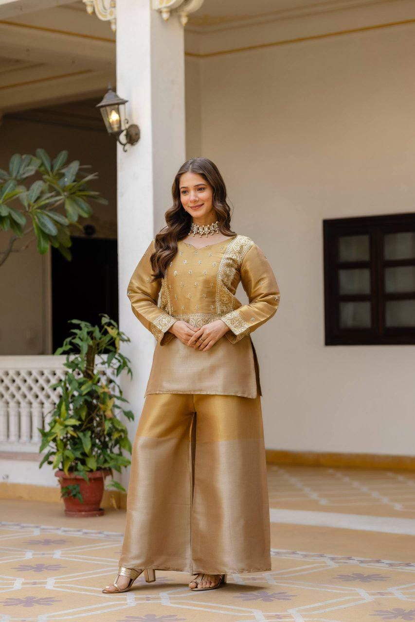 Banarasi Viscose Kurti Set, Heavy Embroidery, Semi Beads Work, Festive Outfit