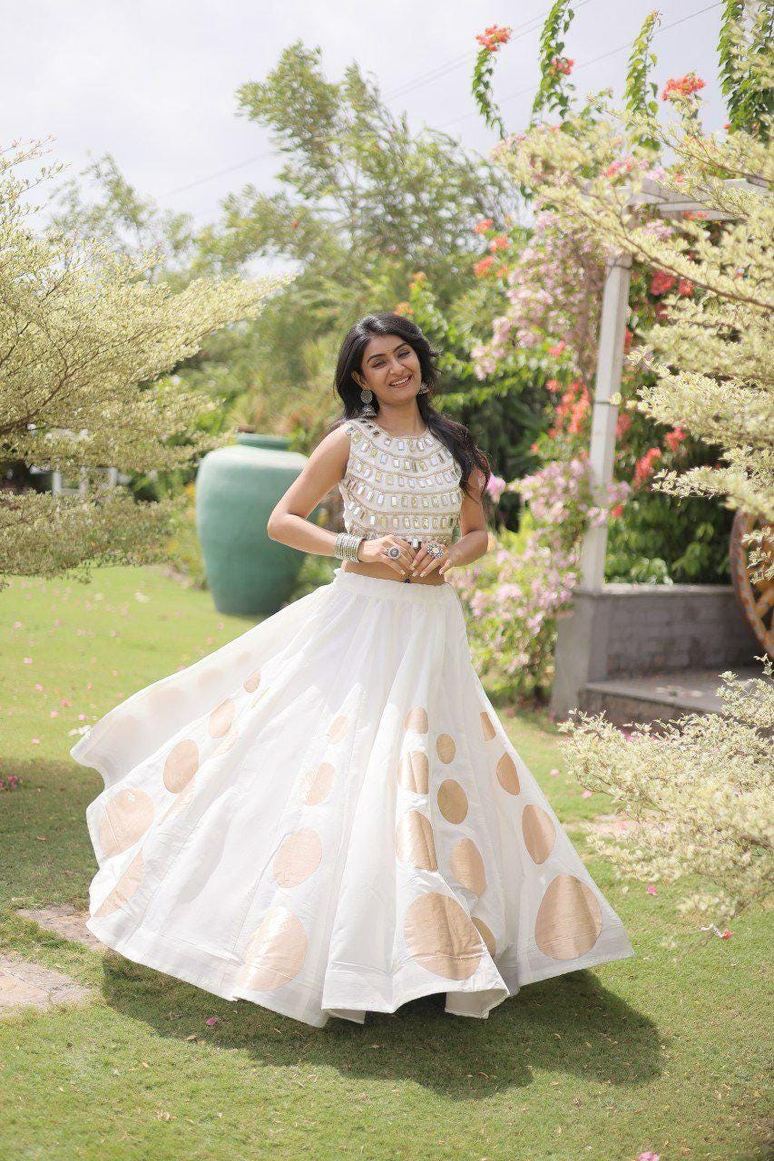 Roman Silk Lehenga Choli Set | Gota Work, Mirror Lace Blouse, Festive Wear