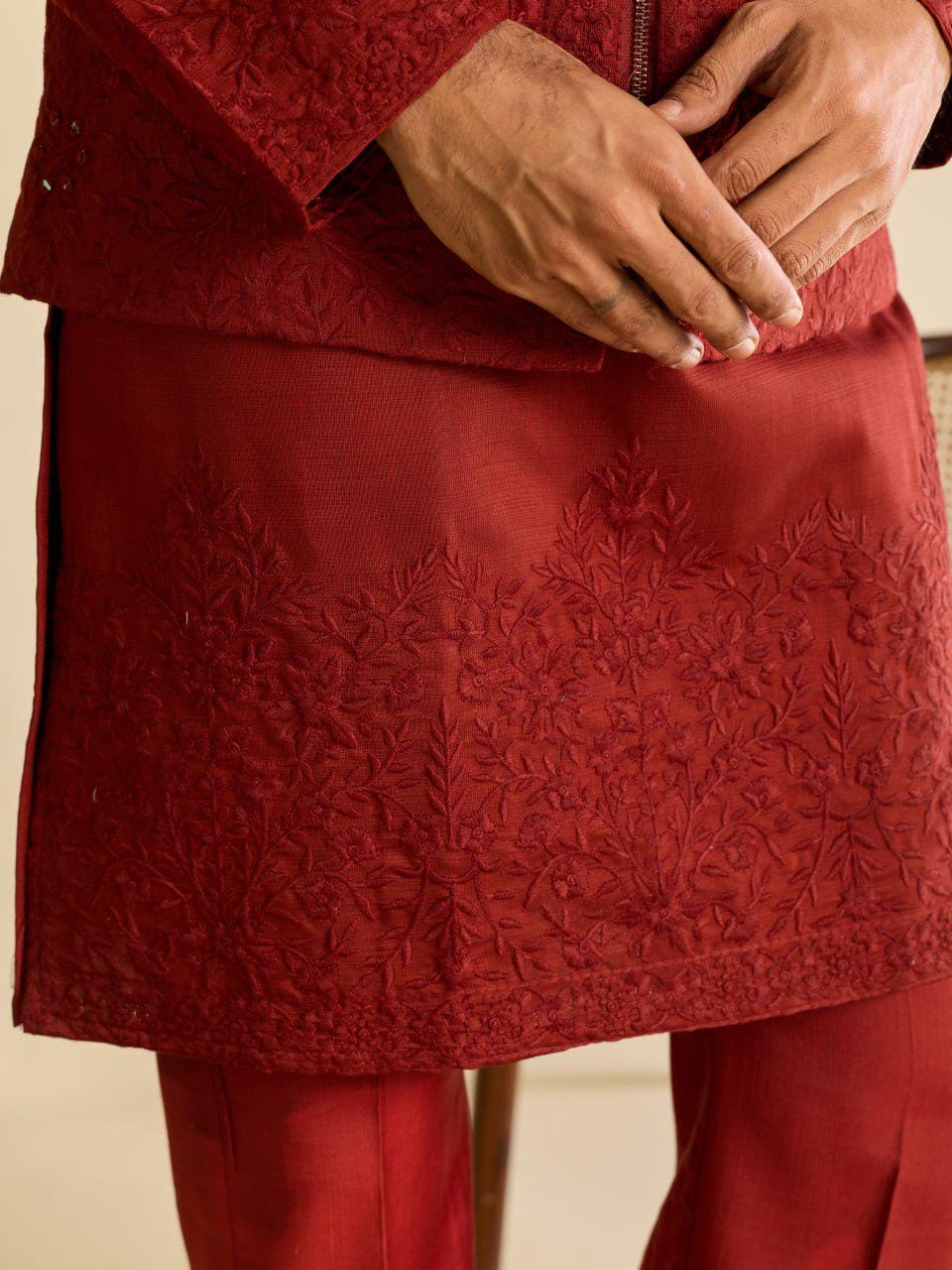 Art Silk Kurta Koti Set | Real Mirror Multi Thread Embroidery Wedding Outfit