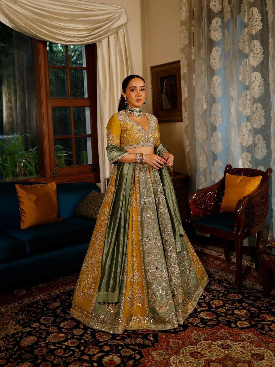 Roman Satin Silk Lehenga Choli Set | Sequins Dori Embroidery | Designer Wedding Flare (3.5 Meter)