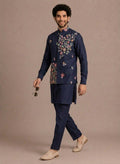 Men's Roman Silk Kurta Pant Set with Embroidered Koti | Festive Ethnic Outfit