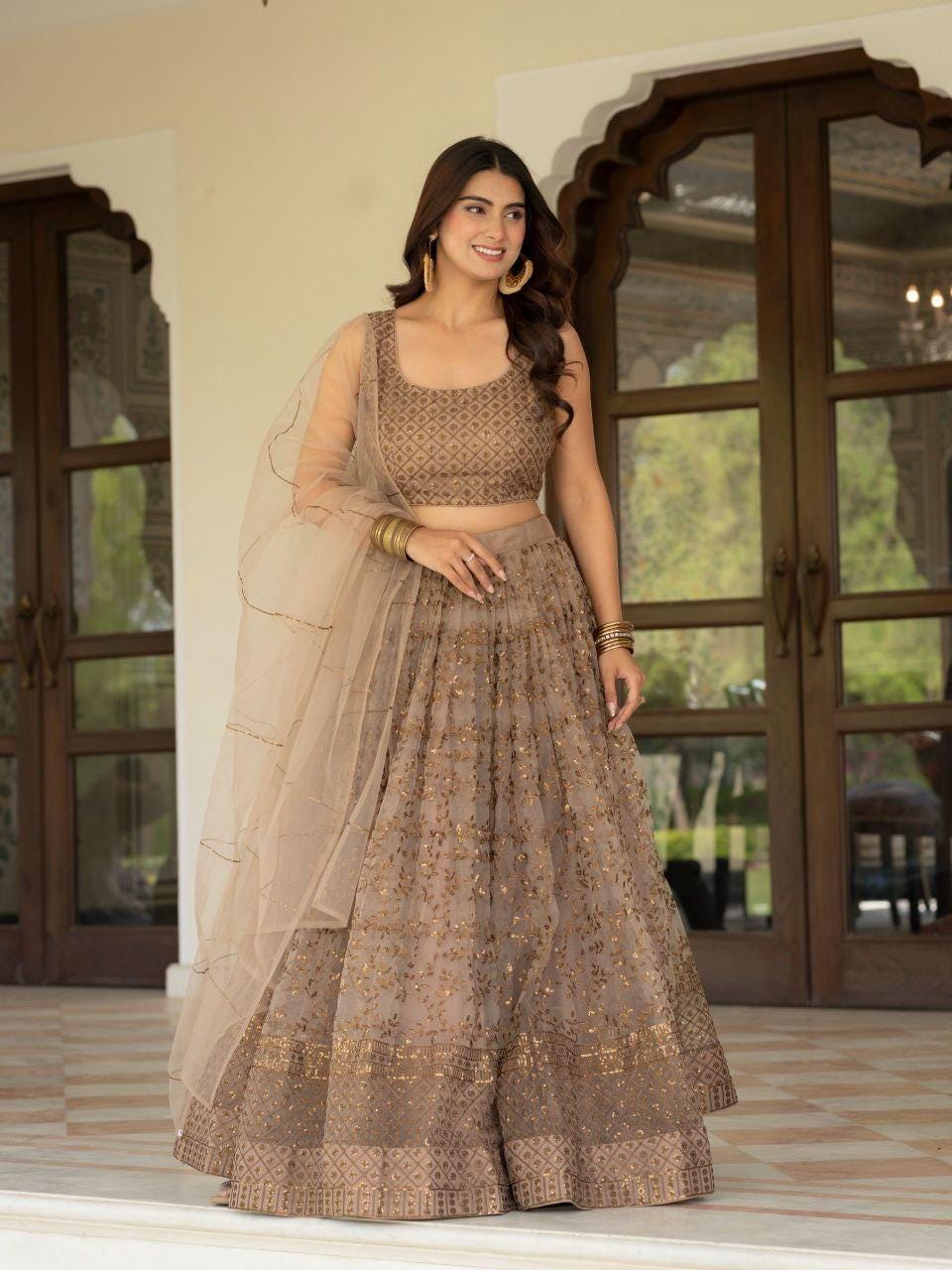 Net Lehenga Choli, Zari Sequins Embroidery, Semi Stitched Bridal Set, Wedding Party Wear