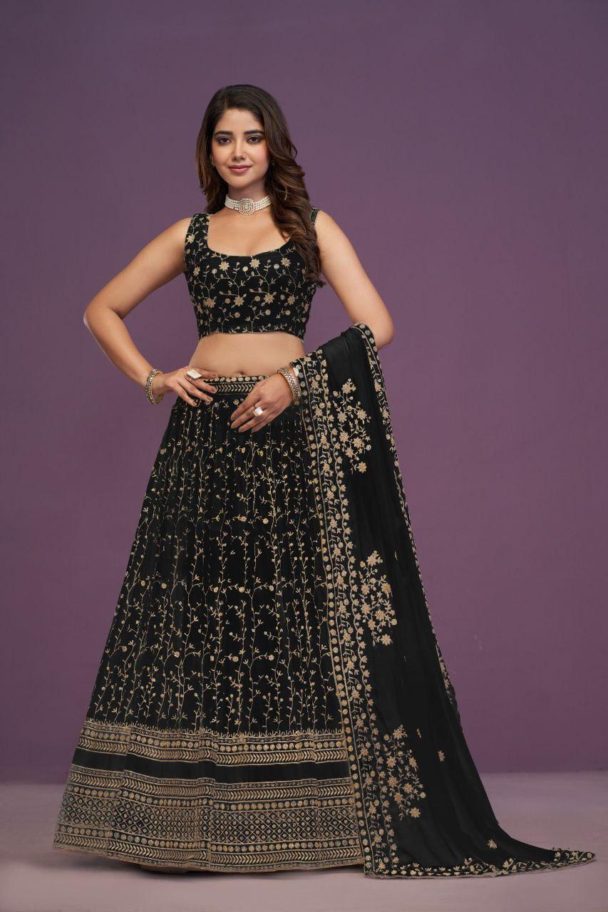 Faux Georgette Lehenga Choli | Heavy Zari Embroidery Indian Wedding Wear