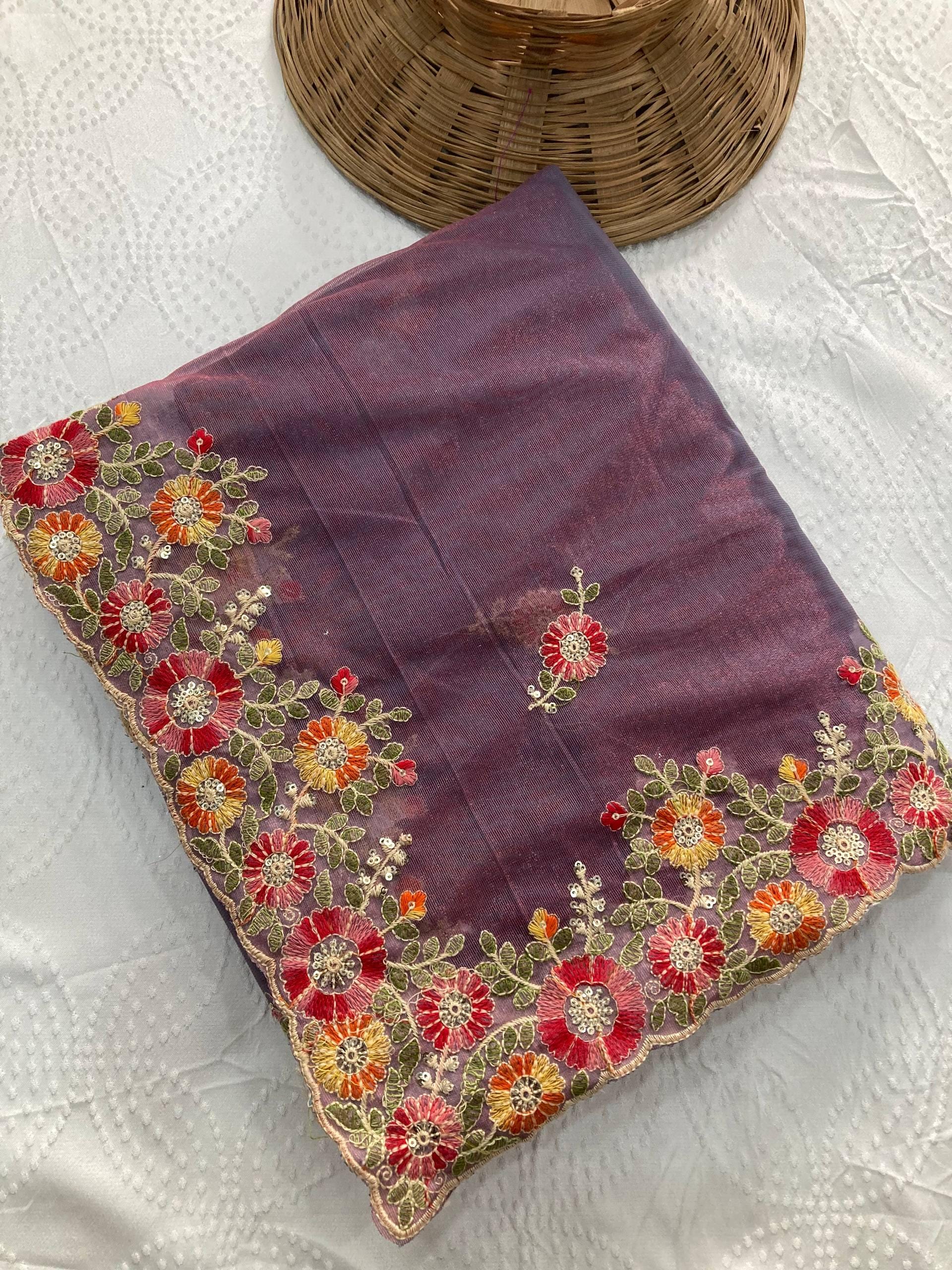 Twill Net Saree Multi Embroidery Cutwork Border | Designer Wedding Saree | Banglory Silk Blouse Piece