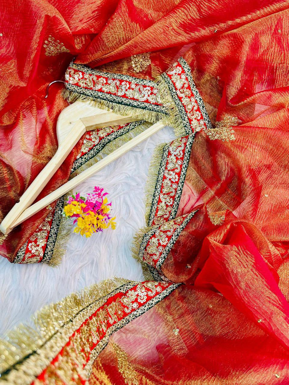 Heavy Soft Banarasi Crush Saree with Embroidery Work