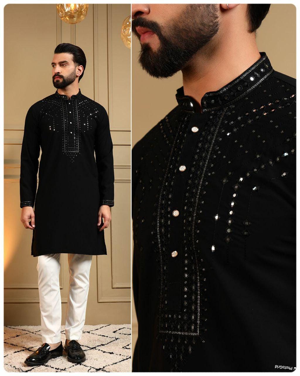 Men's Kurta Pajama Set: Armaani Lachko, Heavy Embroidery Sequence Work
