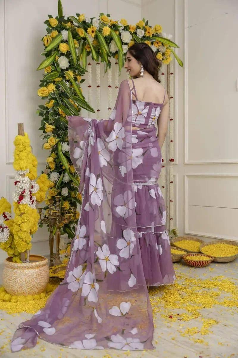 Printed Georgette Lehenga Set | Ruffle Dupatta, Mirror Lace Border (XXL)